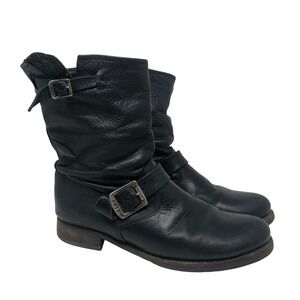Frye Veronica Short Moto Boots Women Size 6 Black Leather Buckle Ankle Engineer
